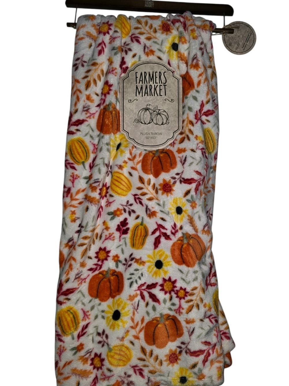 Farmers Market Plush Throw Blanket - Pumpkin Floral Print
